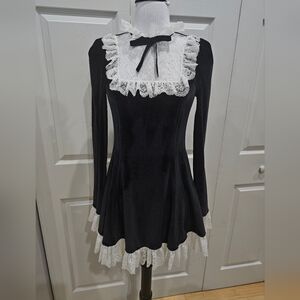 Dolls Kill Goth Widow No Lesson Learned Black & White Velvet Mini Dress S